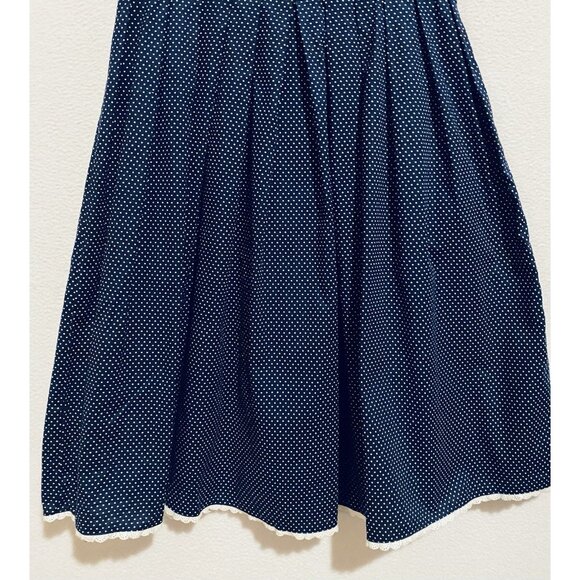 Glory Star Dress Womens Small Navy Blue Polka Dot Corset Pleated Retro Milkmaid - Picture 3 of 7